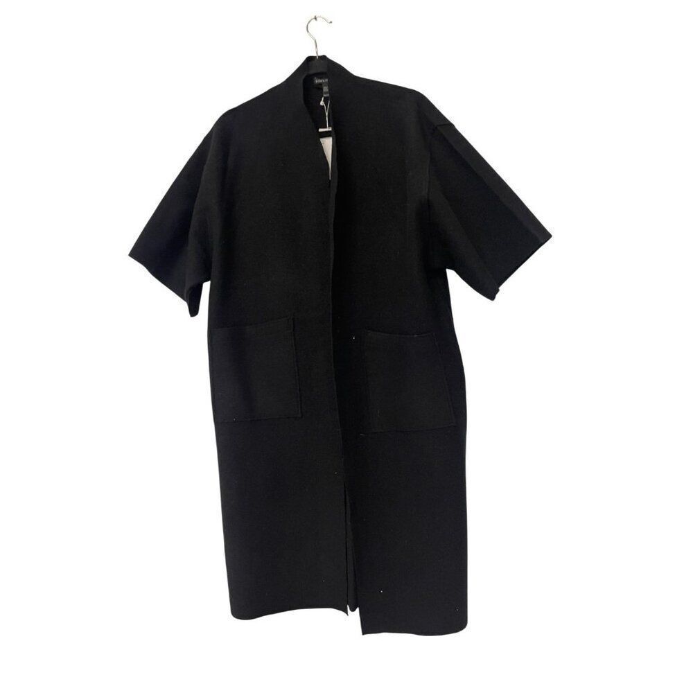 Eileen Fisher Womens Kimono Coat Size XXS Black Boiled Wool Open Front NWT